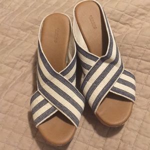 Women Blue & White Stripe Textile Wedges Kohl’s 7